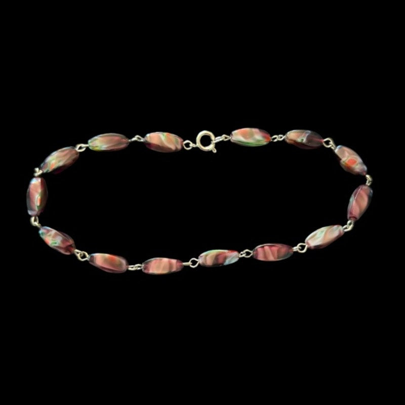 Purple/Blue/Red Swirl Glass Beaded Chain Anklet (L-XL)