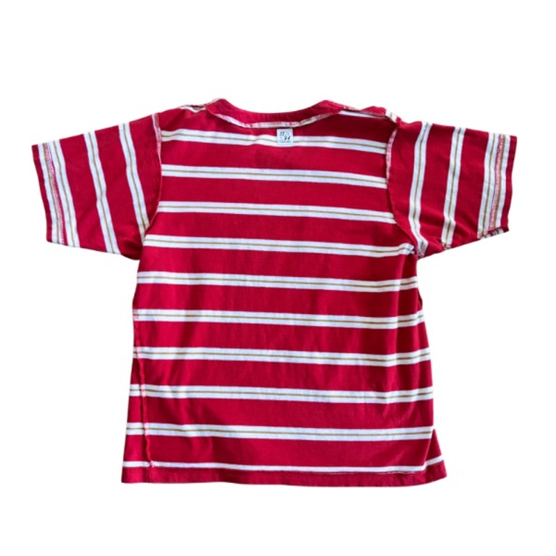 Vintage Anchor Patch Red/Yellow/White Striped Short Sleeve Top (L)
