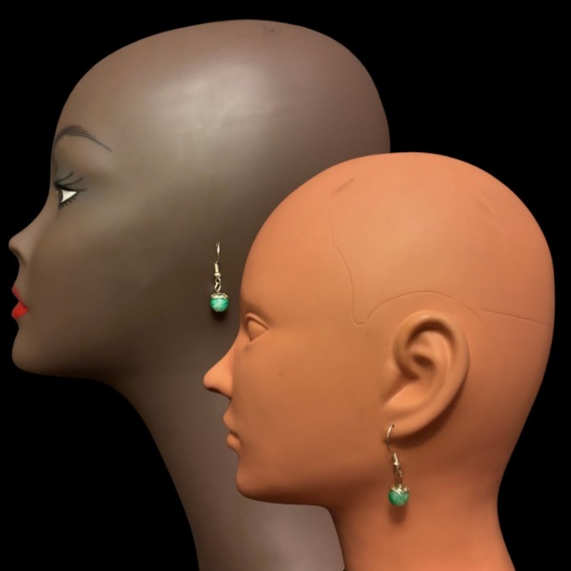 Dainty Green Marble Bead Drop Earrings | Upcycled Vintage
