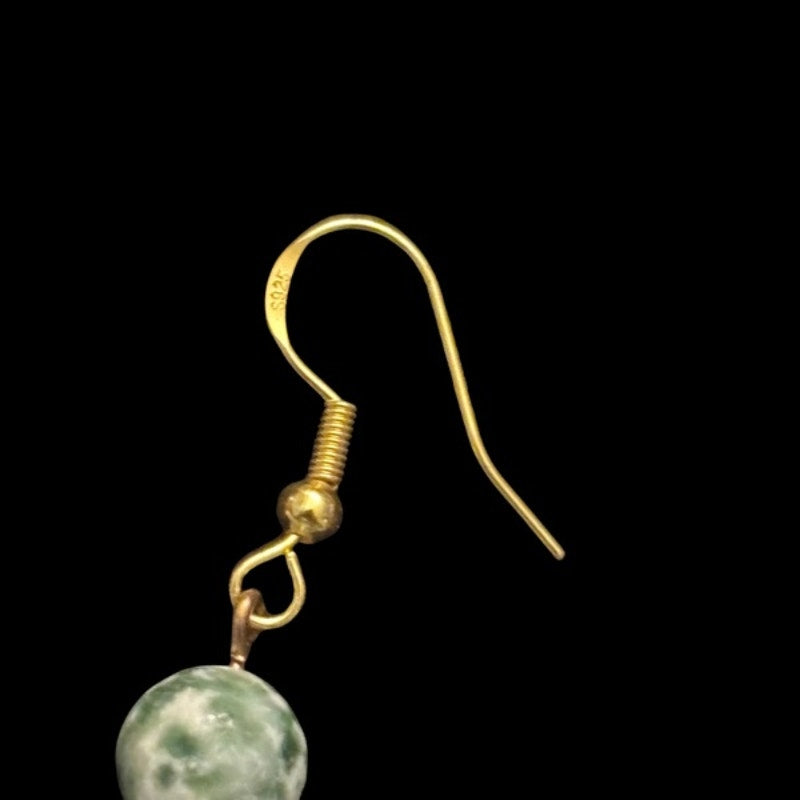 Baroque-inspired Marbled Green, Rose Gold Pearl, & Bronze Beaded Drop Earrings