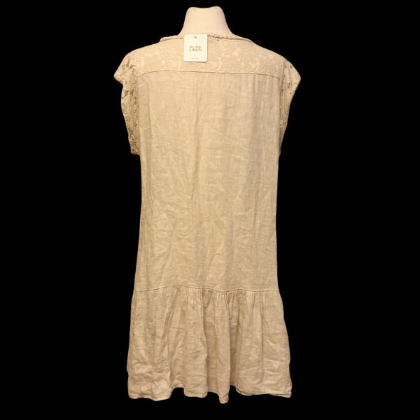 NWT Beige Allegra Masetti Lace Drop-Waist Linen Dress (L)