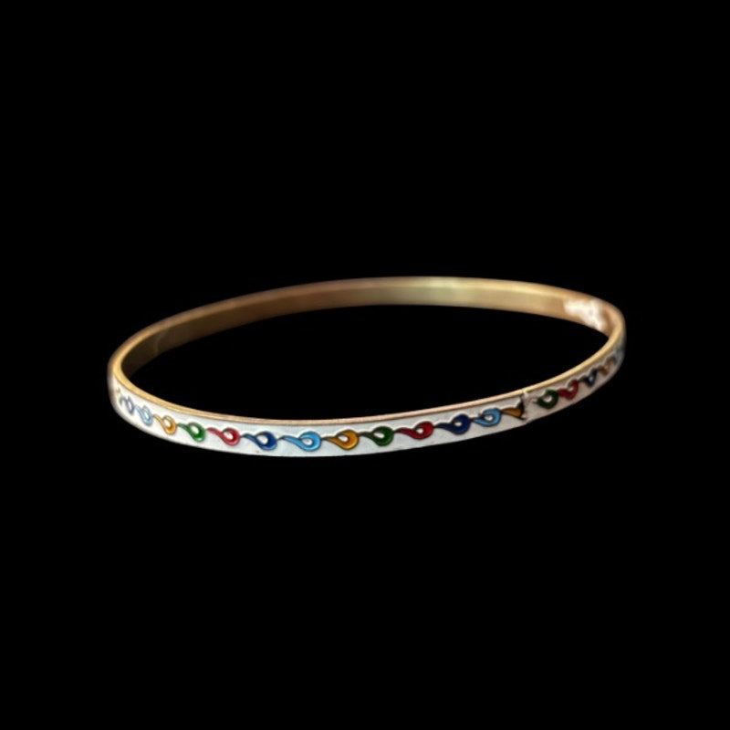 White/Rainbow Scroll Vintage Cloisonné Brass & Enamel Bangle (Medium)