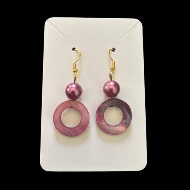 Fuchsia Pink Pearl & Mother-of-Pearl Ring Earrings