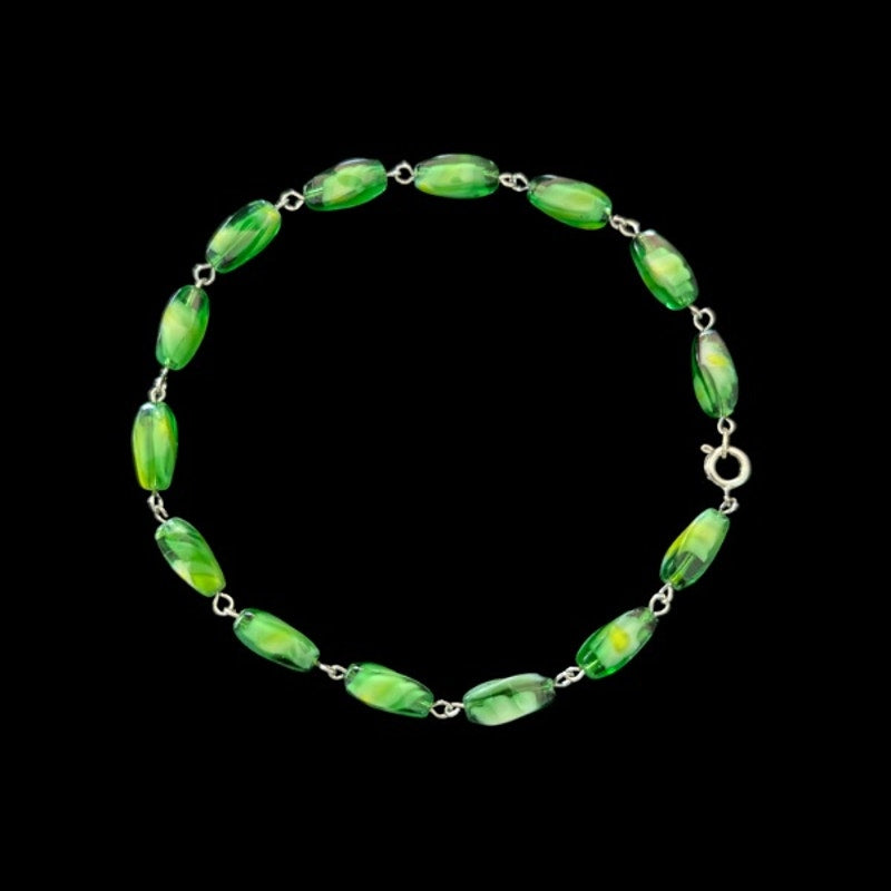 Marbled Green Sea Glass Beaded Chain Anklet (XL)