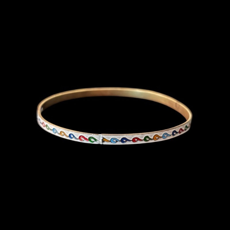 White/Rainbow Scroll Vintage Cloisonné Brass & Enamel Bangle (Medium)