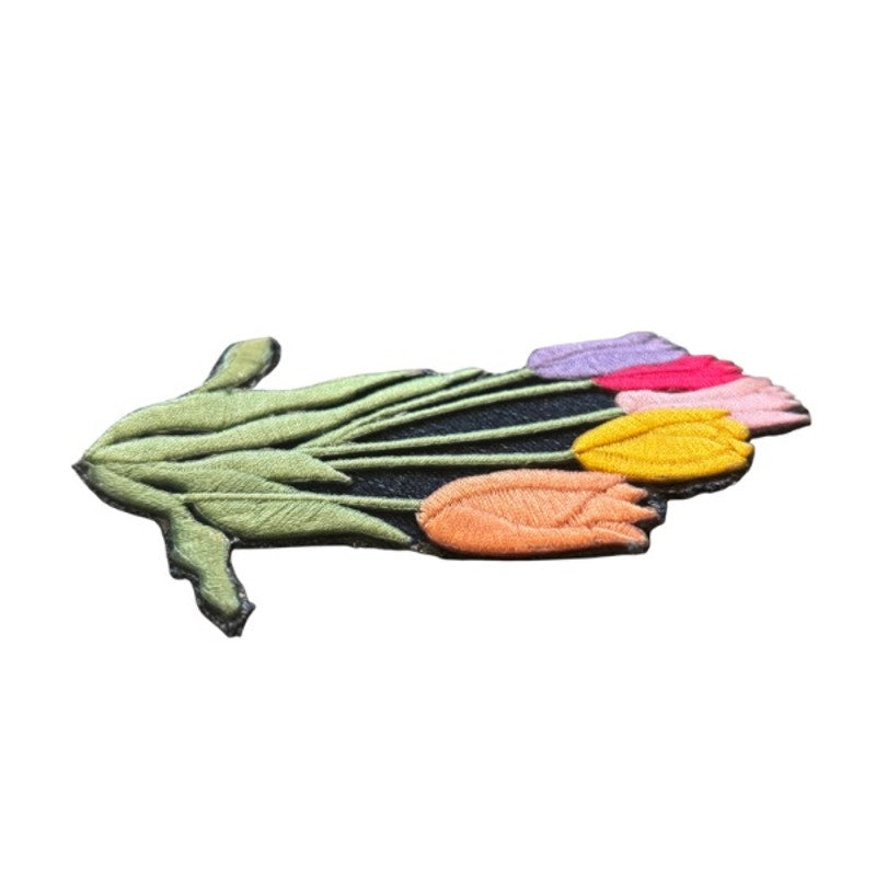Large Pink/Orange/Yellow/Purple Tulip Garden Vintage Embroidered Patch Pin