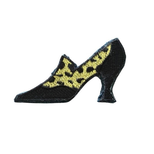 Black and Gold Cheetah Print Pump Vintage Embroidered Patch Pin