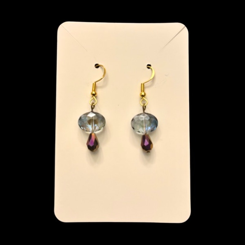 Fairy Tears | Oval AB Sky Blue Crystal & Colorshift Purple/Bronze/Silver Drop Earrings