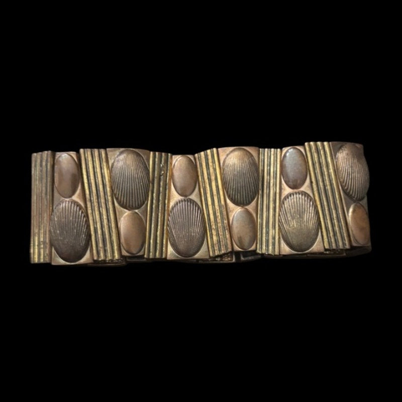 Vintage Art Deco Bronze and Gold Toned Metal Stretch Bracelet