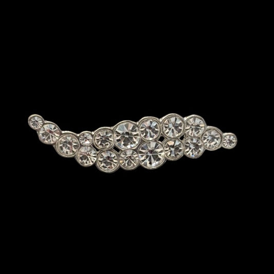 Vintage Clear Rhinestone Studded Silver Toned Leaf Brooch