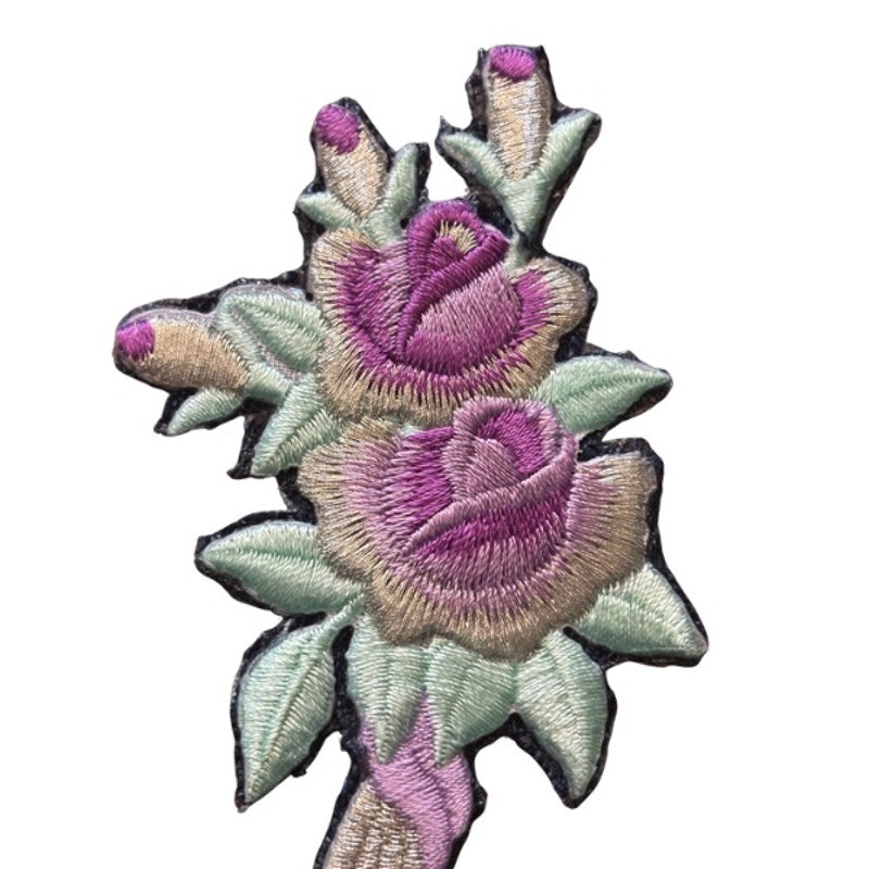 Metallic Purple and Silver Rose Bouquet Vintage Embroidered Patch Pin