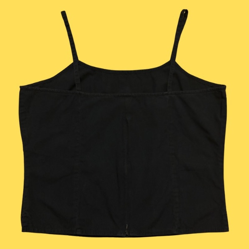 Vintage Embroidered Cotton Parrot Patch Black Navy Spaghetti Strap Cotton Crop Top (JL)