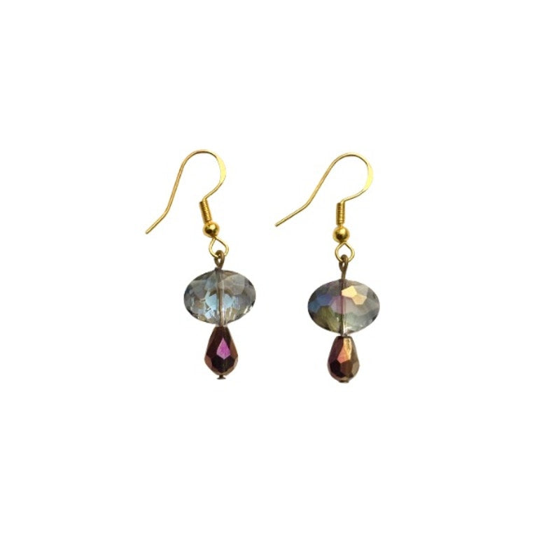 Fairy Tears | Oval AB Sky Blue Crystal & Colorshift Purple/Bronze/Silver Drop Earrings