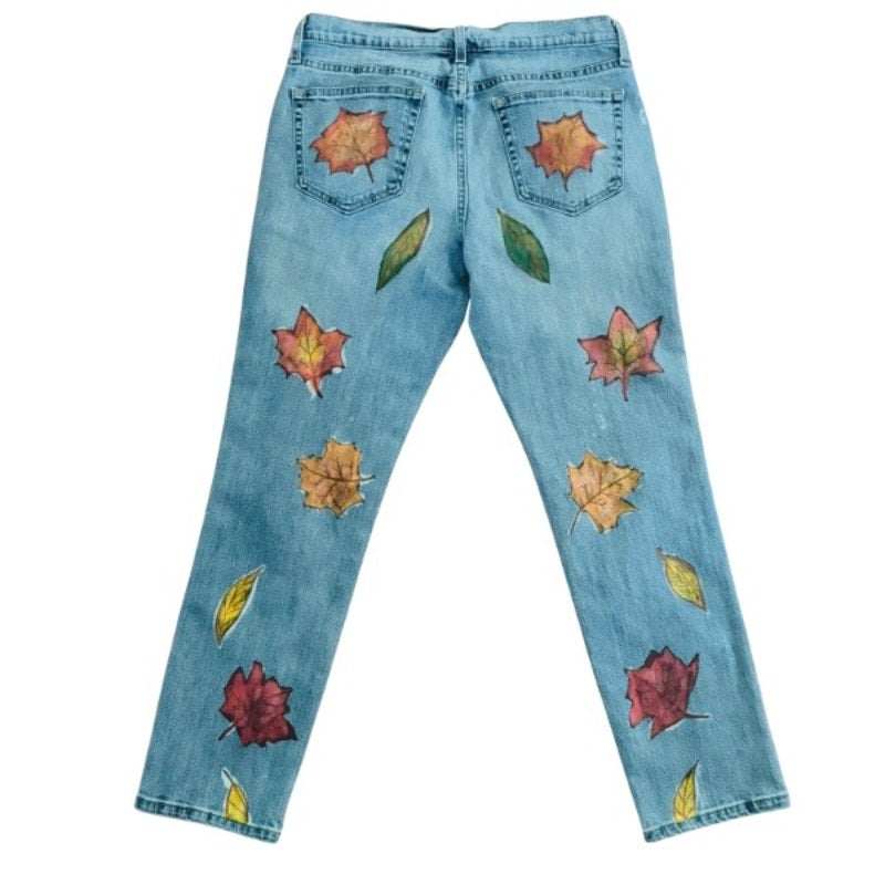 “Falling Leaves” Upcycled Slim Fit Light Wash Jeans (34 x 30)