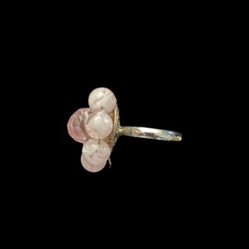 Pastel Pink Beaded Flower Upcycled Vintage Earring Ring (8)