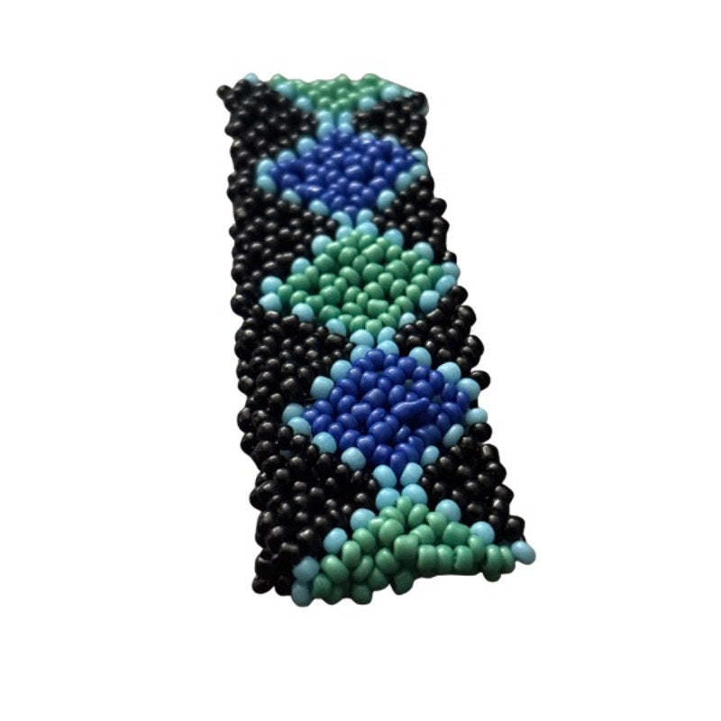 Vintage Black, Blue, and Green Diamond Pattern Seed Bead Stretch Bracelet