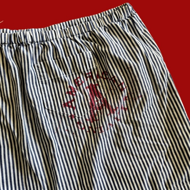 Vintage Navy Star Patch Blue and White Striped Cotton Mini Shorts (L)