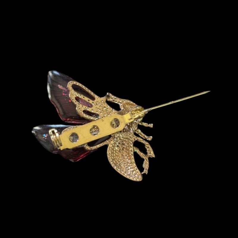Vintage Rhinestone Gold-Toned Pink Glitter Winged Bee Pin