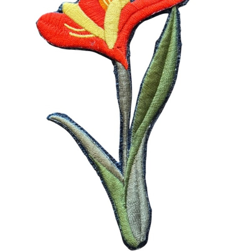 Orange and Yellow Amaryllis Flower Vintage Embroidered Patch Pin