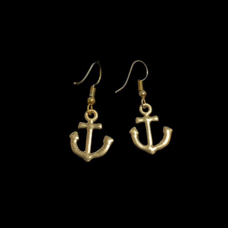 Dainty Cobalt Blue & Yellow Gold  Ship Anchor Earrings