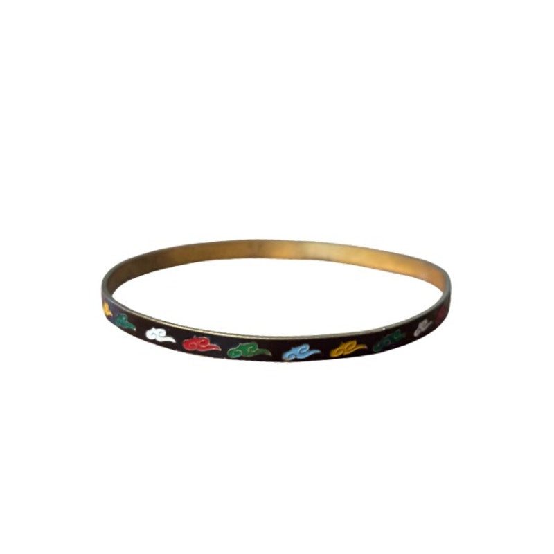 Black/Multi Scroll Vintage Cloisonné Brass & Enamel Bangle (Small-Medium)