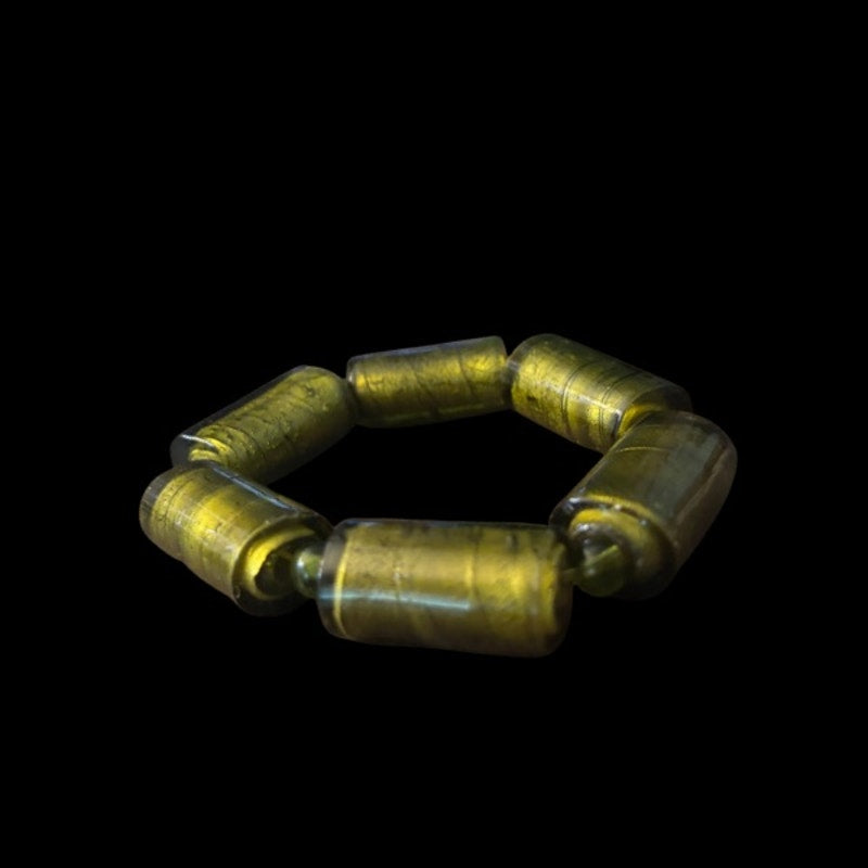 Vintage Chunky Olive Green Lampwork Bead Stretch Bracelet