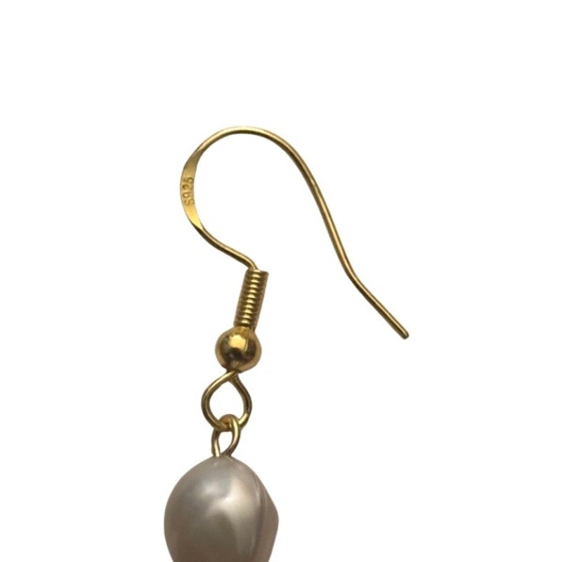 Baroque-inspired Faux Pearl, Forest Green, Gold Prism Droplet Beaded Drop Earrings