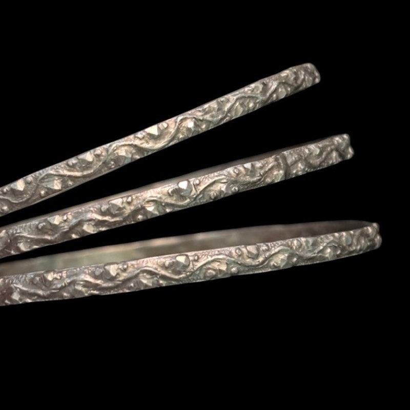 Set of 3 Vintage Textured Silver Bangles