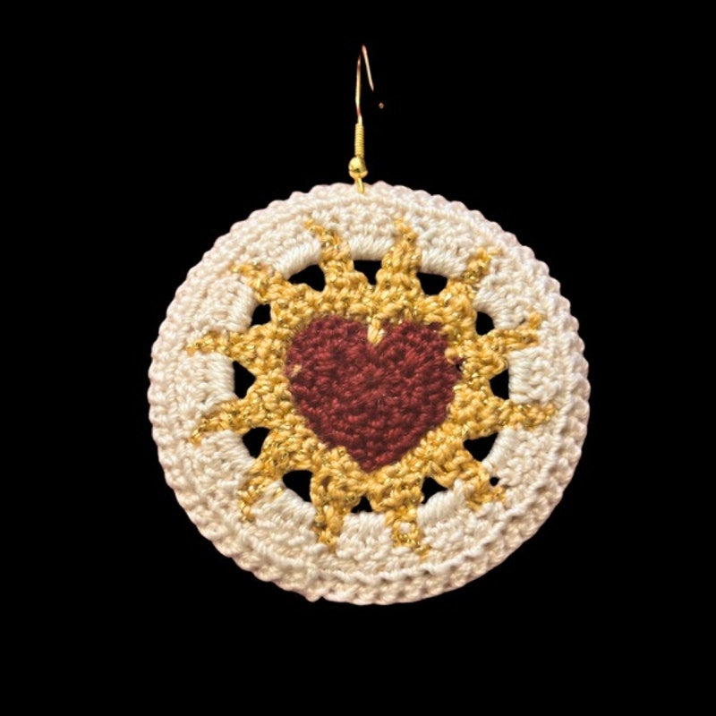Burgundy, Gold, & Cream Hearts on Fire Micro-crocheted Disc Earrings
