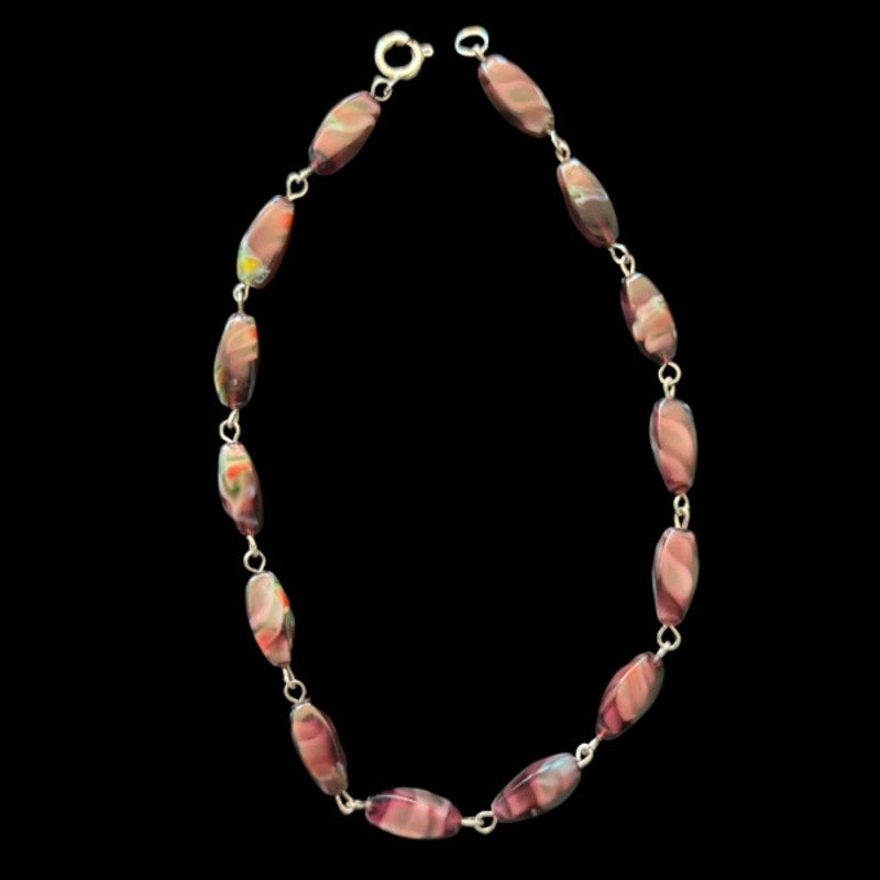 Purple/Blue/Red Swirl Glass Beaded Chain Anklet (L-XL)