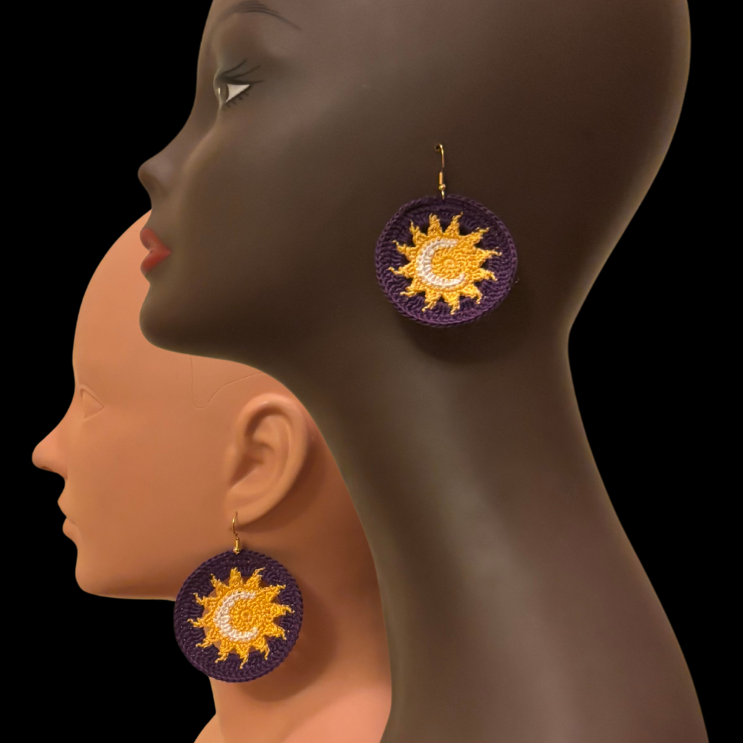 Sun and Moon Disc Micro-crocheted Disc Earrings