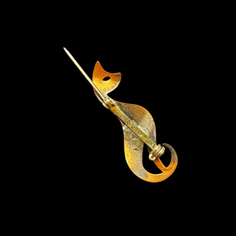 Vintage Small Minimalist Copper Cat Pin