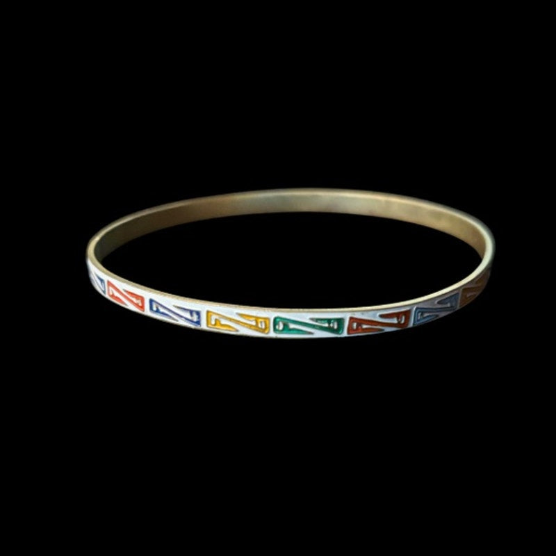 White/ Rainbow “Z” Pattern Vintage Cloisonné Bangle (Small - Medium)