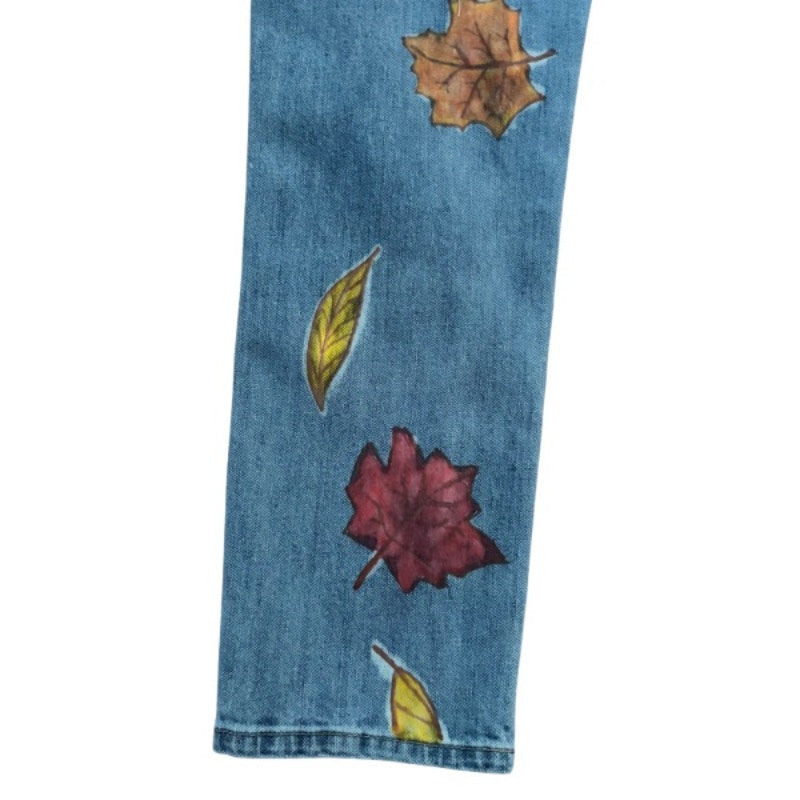 “Falling Leaves” Upcycled Slim Fit Light Wash Jeans (34 x 30)