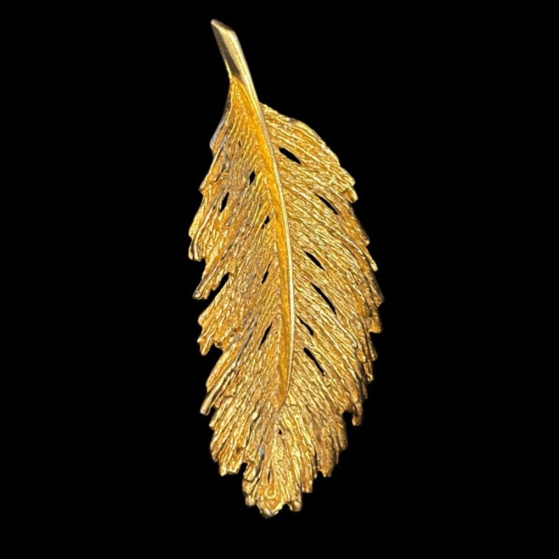 Vintage Large Gold-Toned Feather Brooch