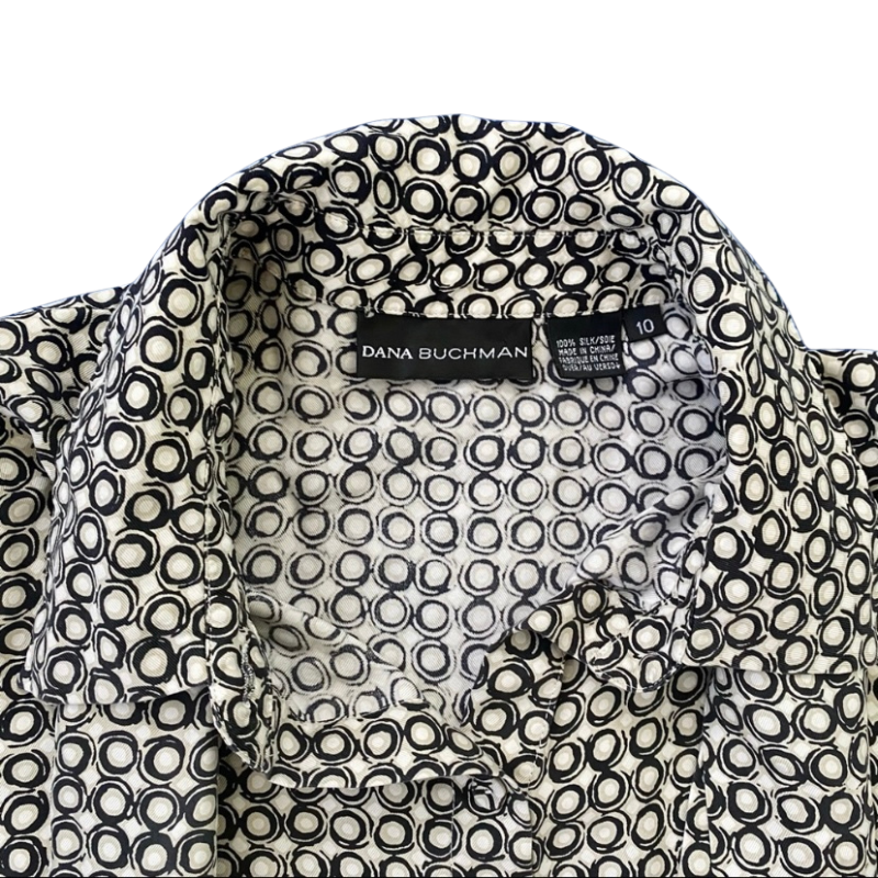 🔔 Dana Buchman Vintage Silk Short-Sleeve Polka-Dot Button Down with Matching Scarf (10)