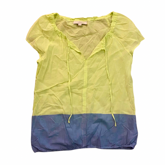 Featherlight Colorblock Lime Green/ Blue Cotton Shirt (S)