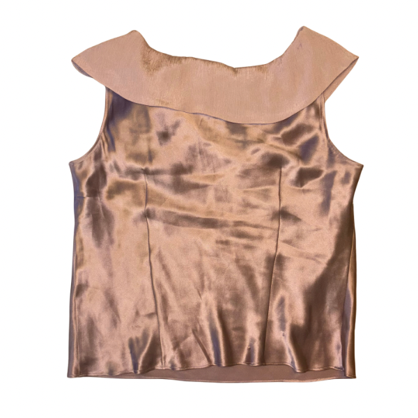 Mauve Pink 100% Silk Sleeveless Blouse with Silver Rhinestone Brooch (6P)