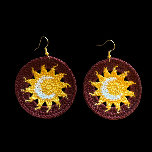 Sun and Moon Disc Micro-crocheted Disc Earrings