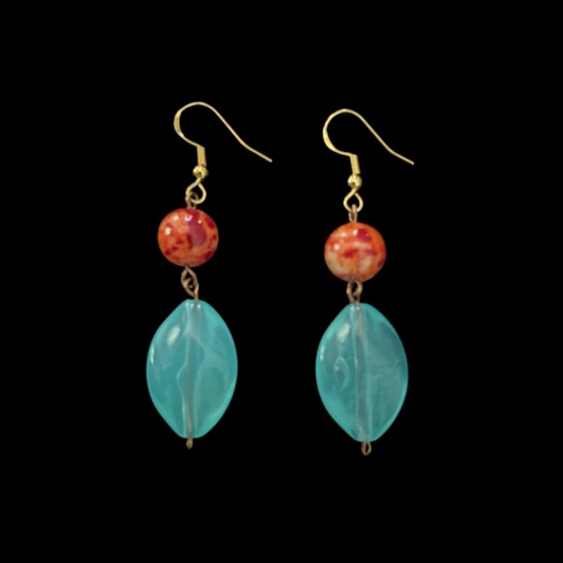 Fire and Ice | Baroque-Inspired Marbled Orange and Sky Blue Bead Drop Earrings