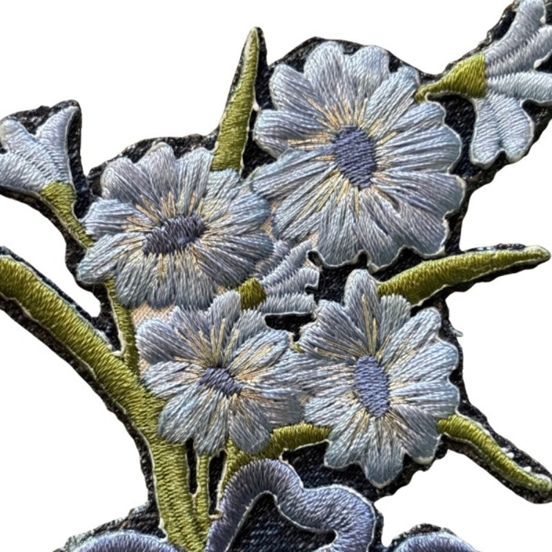 Baby Blue Flower Bow Bouquet Vintage Embroidered Patch Pin