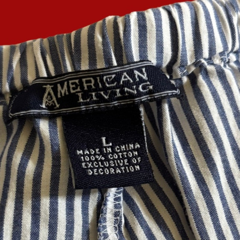 Vintage Navy Star Patch Blue and White Striped Cotton Lounge Pants (L)