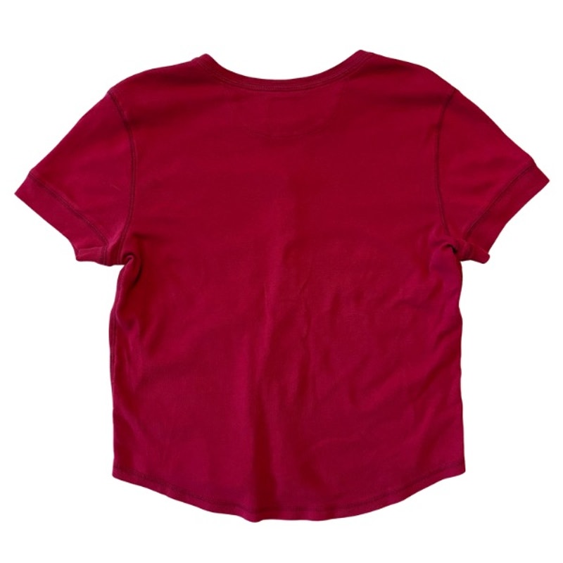 Vintage Embroidered Star Planet Patch Wine Red 1/4 Button Down Cotton Short Sleeve Shirt (L)