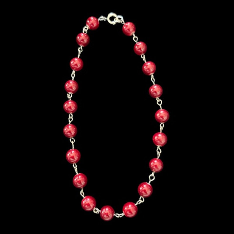 Bordeaux Red Beaded Chain Anklet (XL)