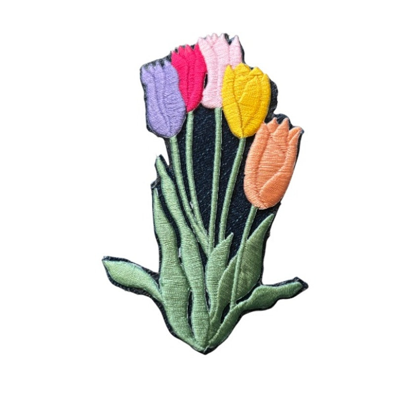 Large Pink/Orange/Yellow/Purple Tulip Garden Vintage Embroidered Patch Pin