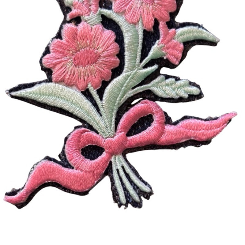 Pink Flowers and Wheat Bouquet Vintage Embroidered Patch Pin
