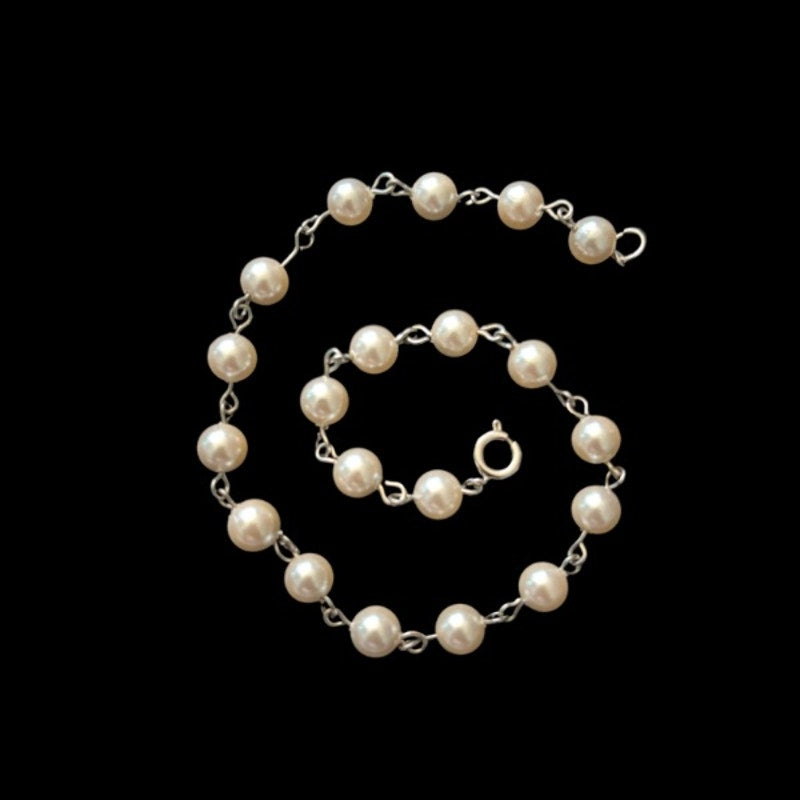 Dainty Vintage Cream Pearl Beaded Chain Anklet (L-XL)