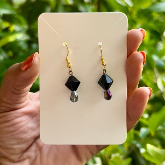 Vampire Tears | Dainty Black & Colorshift Silver/Purple Drop Earrings