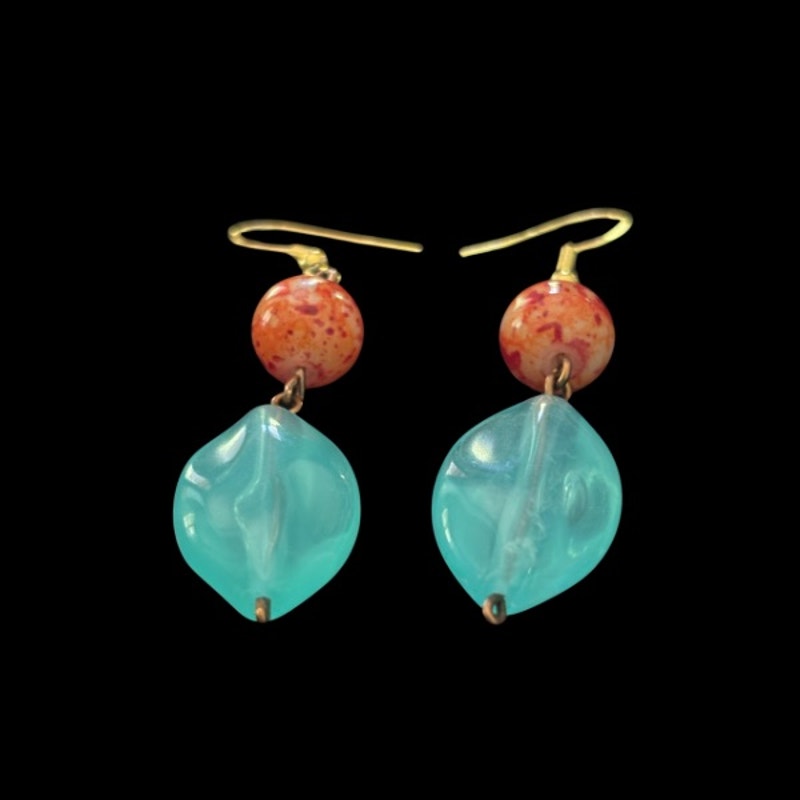 Fire and Ice | Baroque-Inspired Marbled Orange and Sky Blue Bead Drop Earrings