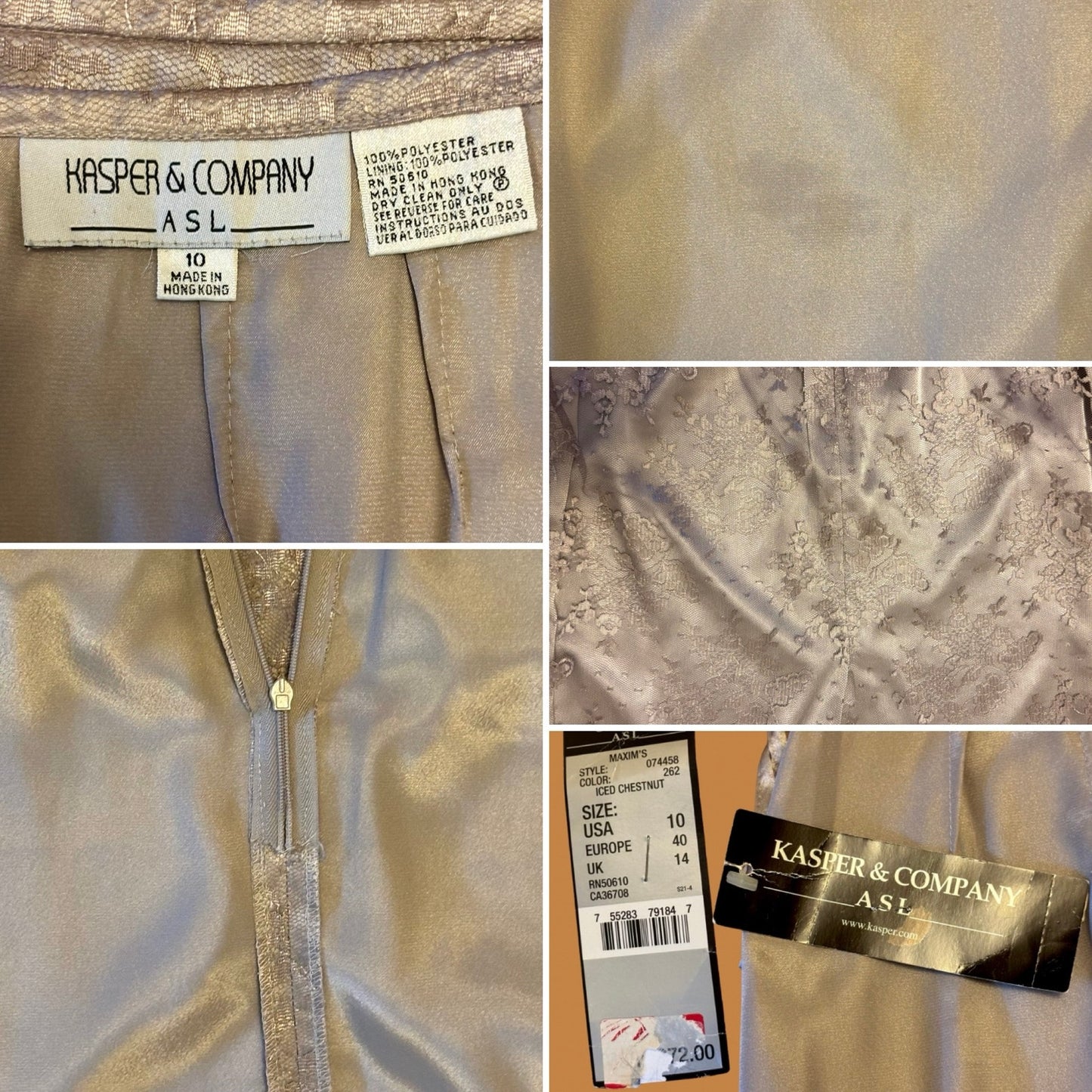 NWT Y2K Violet-Grey & Champagne Lace Kasper & Co Pencil Skirt (EU 40)